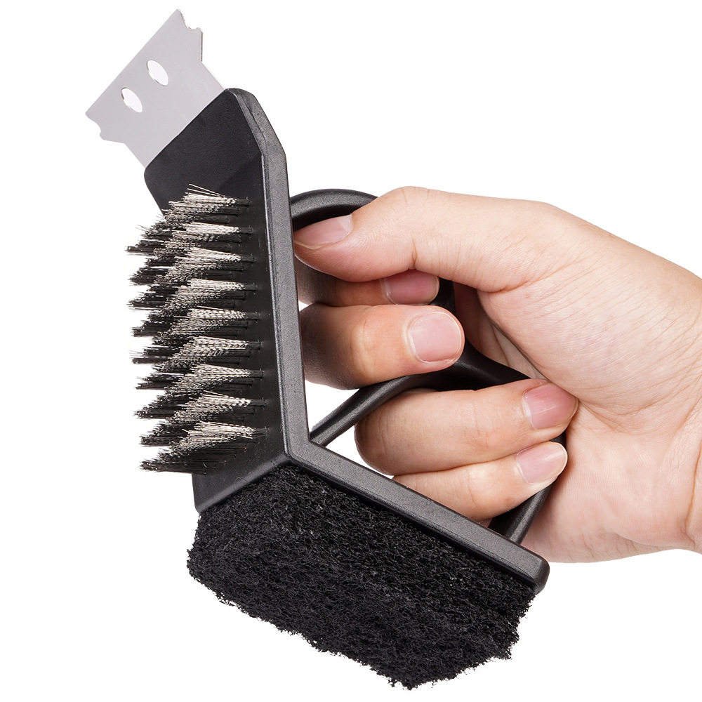 Barbecue net cleaning brush stainless steel iron 3-in-1 wire steel wire brush special cleaning for barbecue grill steel brush