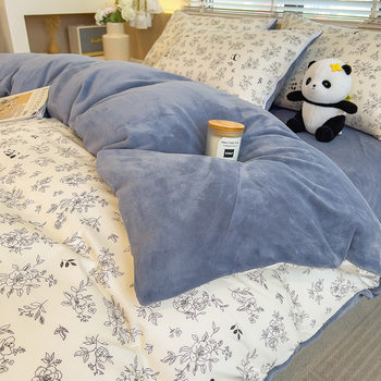 Milk Velvet Quilt Cover Winter Skin-Friendly Thickeneded Single Quilt Cover Student Dormitory Thickeneded Warm Quilt Cover Suitable for Naked Sleeping Quilt Cover