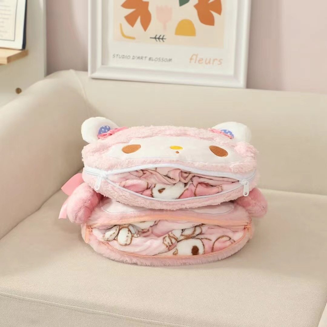 Cartoon Cute Lamb Merlot Handbag Pillow Blanket 2-in -1 Girl's Portable Nap Air-conditioning Blanket