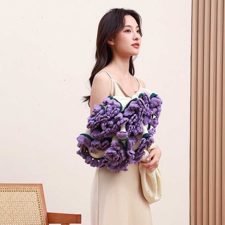 Lily of the Valley Bouquet Blanket Finished Office Nap Flower Blanket Wool Ball Hand-Knitted Blanket as a Gift for Besties