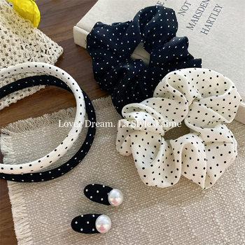New Style Small Chanel Style Black and White Wave Dot Large Intestine Hair Ring Sweet Fashion Pony Tail Headwear Hair Band Tie Ball Hair Accessories