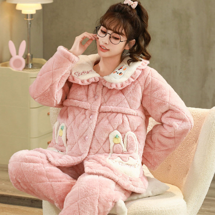 Winter monthly clothing three-layer cotton padded fleece-lined pajamas for pregnant women autumn and winter postpartum lactation home suit