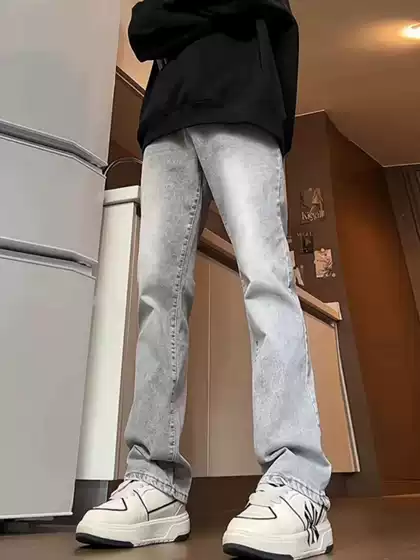 Cement Ash Straight Men's Jeans Spring and Autumn cleanfit Micro-pants Men's Slim-fit Slimming Micro-pants Trendy