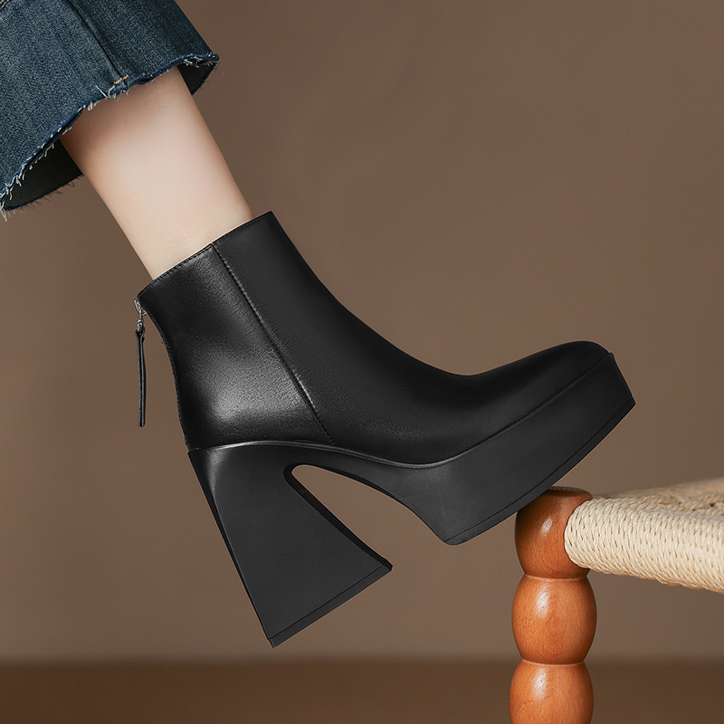 Boot Martin nữ gót siêu cao 12cm đế dày phong cách thời trang — Mặt da lót nhung, Mặt da một lớp lót trong, Mặt nhung lót nhung, Mặt nhung một lớp lót trong