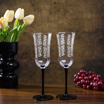 French Retro Tall Red Wine Glass Set Crystal Glass Black Swan Octagonal Medieval Champagne Glass Wine Glass