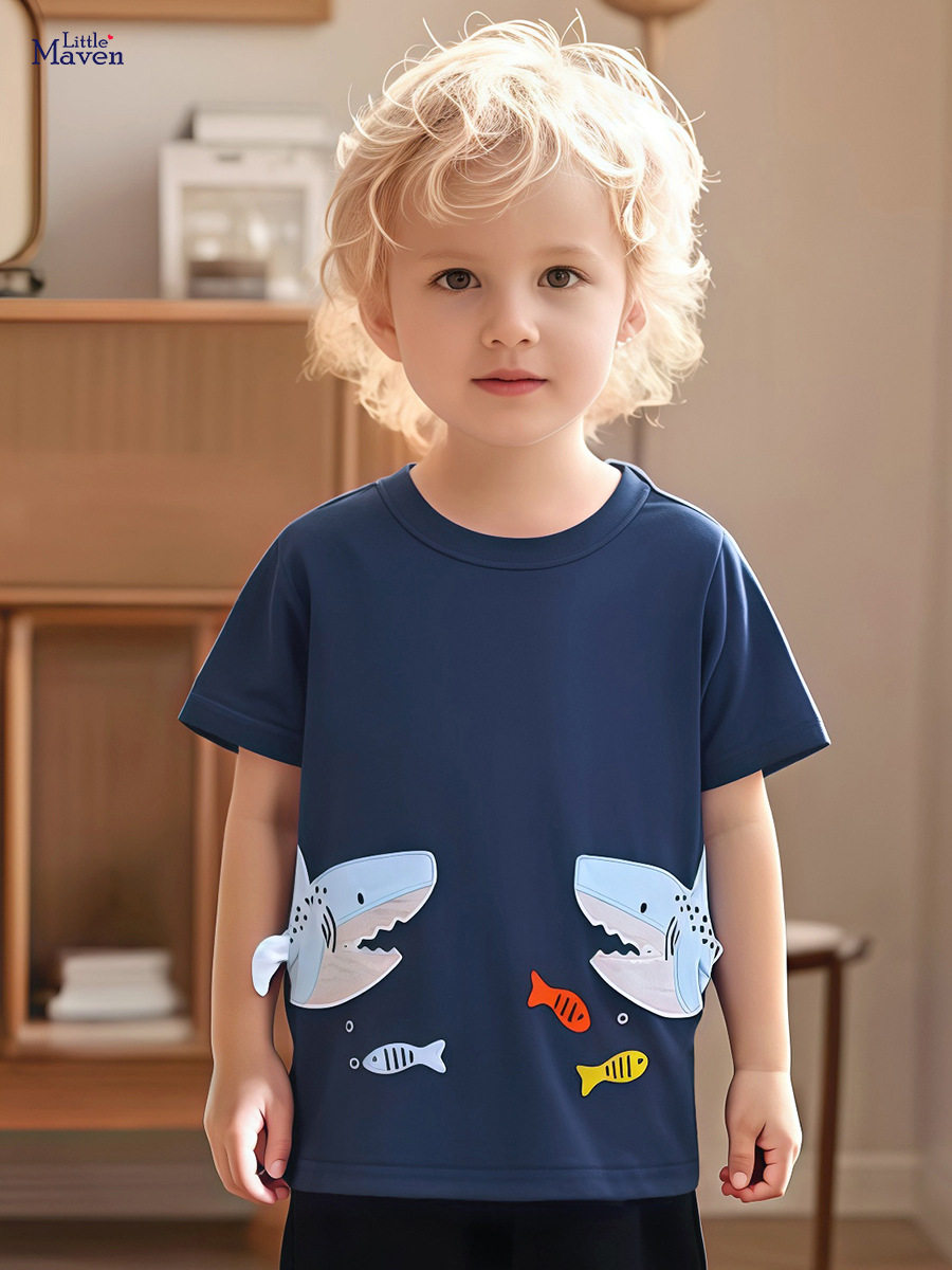 Boys' Summer Cartoon Top, New Short-Sleeve Kids' T-Shirt, Baby Tee