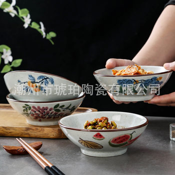 Ancient Style Ceramic Wine Bowl, Retro Trumpet Steamed Vegetable Bowl, Restaurant Dish Bowl, Rice Bowl, Hot Pot Dipping Bowl, Commercial Wine Bowl