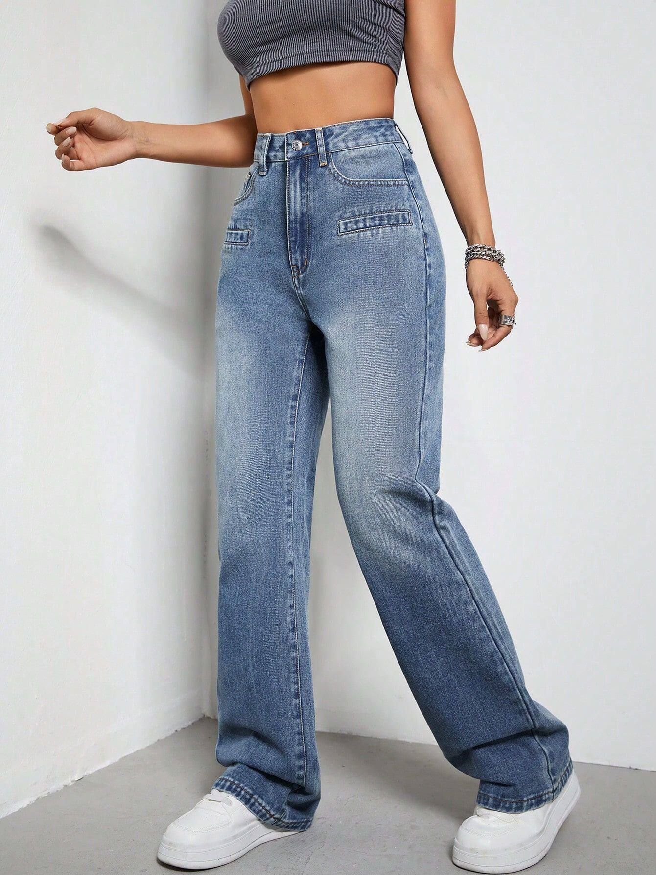 High Waisted Denim Trousers Casual Chic Style Versatile Fit European and American Fashion Wholesale Available