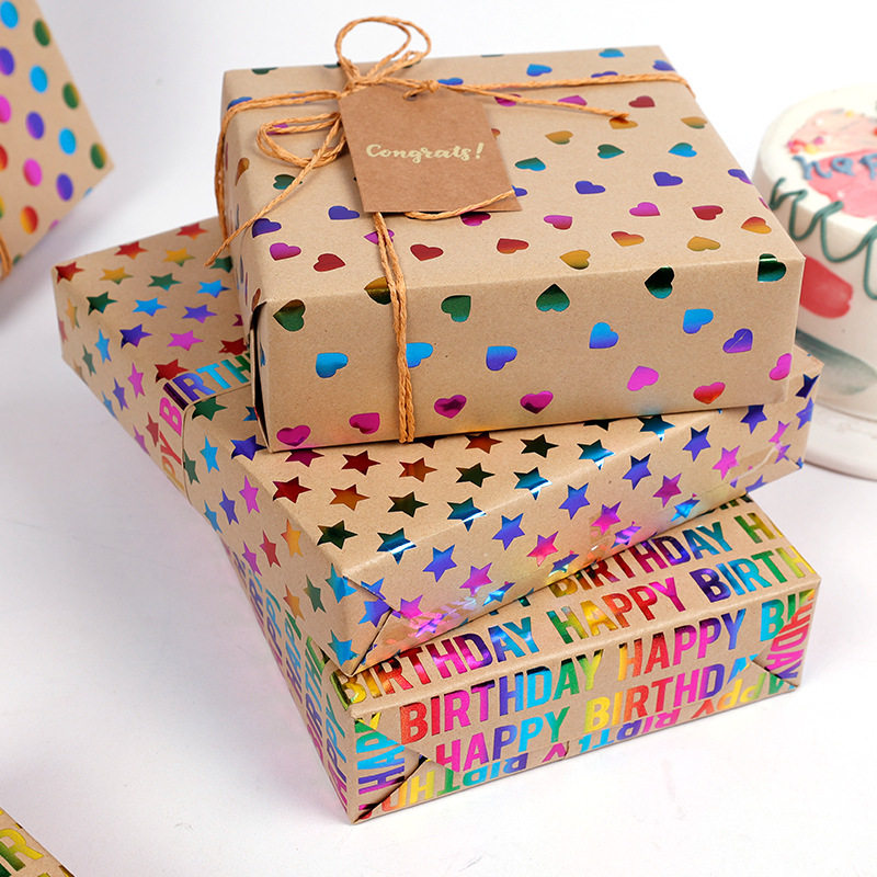 Cross-border specially for roll kraft paper colorful bronzing polka dot stripes love Valentine's Day birthday DIY gift packaging
