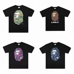 Men's Digital Letter Print Pure Cotton Round Neck Short Sleeve Ape Head Bape Foreign Trade Cross-Border Trendy Brand Unisex Couple T-Shirt