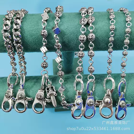Crook bag hanging chain dice sword bead cross waist chain s925 standard double spring lobster Buckle Head pendant