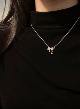 心形猫眼石蝴蝶结项链女轻奢级感锁骨链精致百搭送闺蜜女友礼物