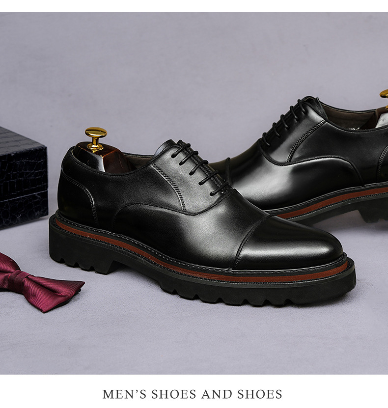 Giày Oxford nam da bò thật mũi tròn ba đường may, giày công sở và giày cưới — màu đen, Màu trắng, Màu be