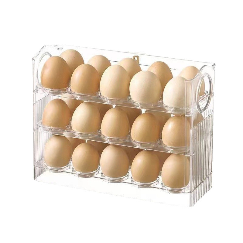 Egg Storage Box Flip-up Refrigerator Side Door Storage Rack Timable Large Capacity Kitchen Egg Shelf Egg Box