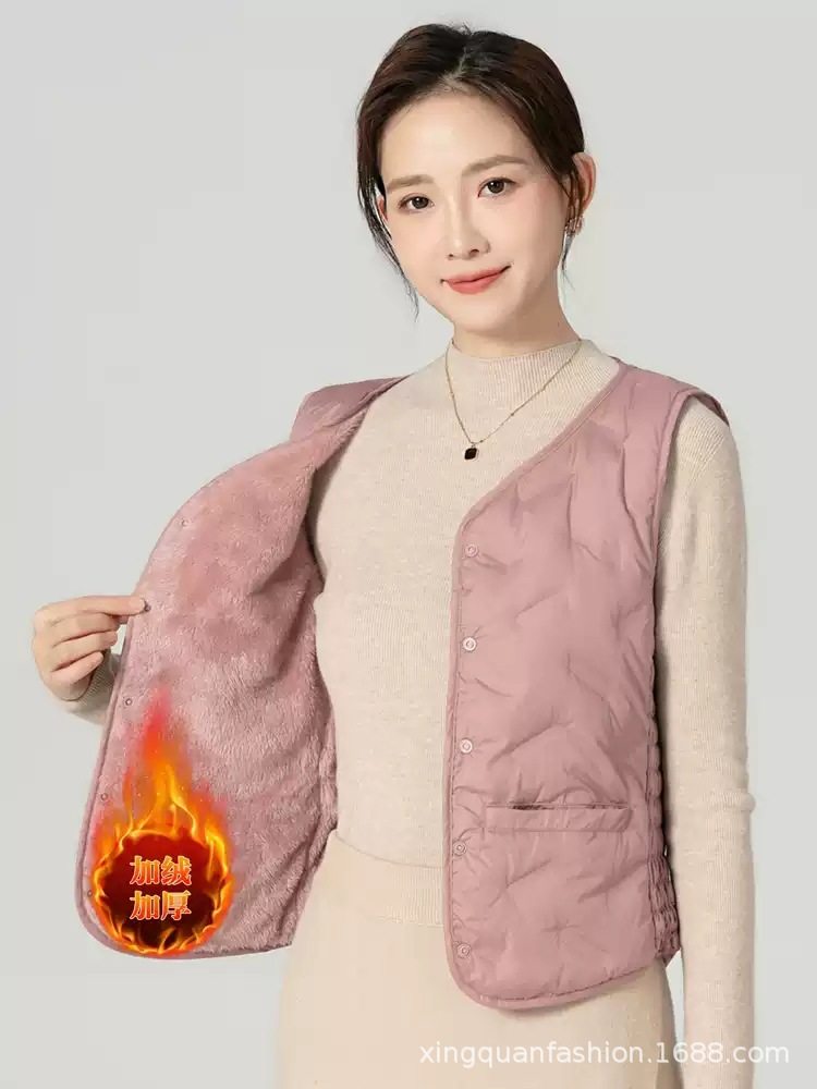 2025 New down Vest Women's V Neck Thickeneded Vest Liner Korean Style Slim Waistcoat 90 White Duck down Vest Women