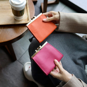 Cross-Border Spot First-Layer Cowhide Retro Clip Coin Purse Women's Genuine Leather Id Card Holder European and American Multi-Card Slot Card Holder