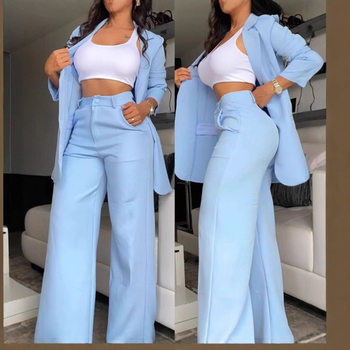 Cross-Border 2025 European and American Export Summer Women's Clothing Elegant Pure Color Slit Sleeves Lapel Suit Straight Pants Suit for Women