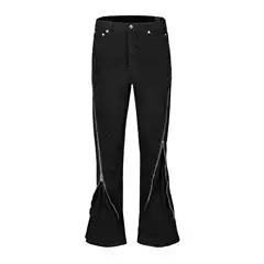 European and American High Street Foreign Trade Wide-Leg Ro Style Spiral Track Twisted Large Zipper Banana Black Cow Jeans