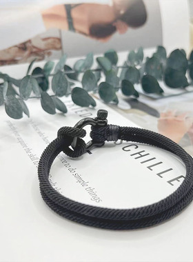 亚马逊米兰绳手工编织手环绳不锈钢马蹄扣手链士黑色马蹄扣手链