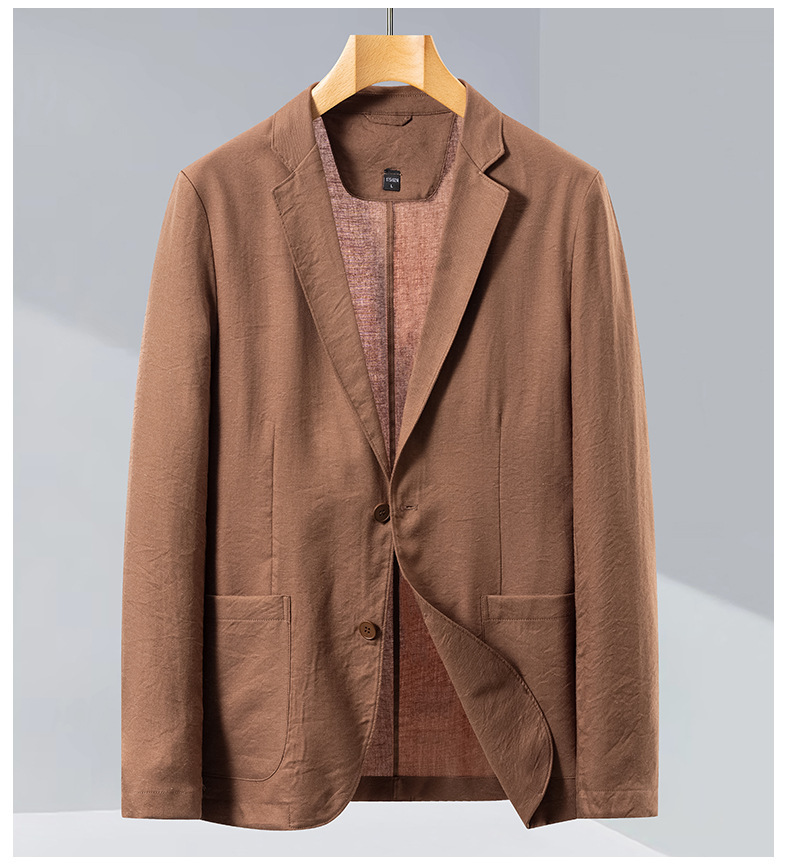 Áo blazer nam pha tencel lanh chống nắng mỏng nhẹ thoáng khí dáng ôm — Đỏ gạch, Màu xanh dương, màu xám, Xanh quân đội