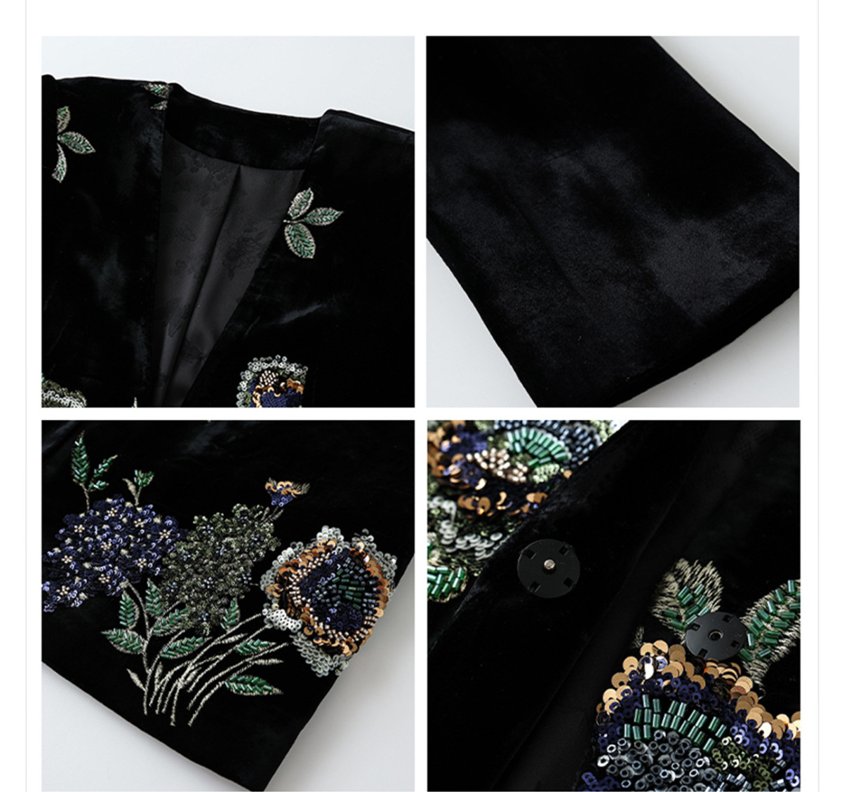Áo khoác dạ thêu sequin dáng rộng cổ chữ V nữ — Áo khoác ruy băng vàng đen (Giao hàng trong 7 ngày), Áo khoác ruy băng vàng đen (giao hàng trong ngày)