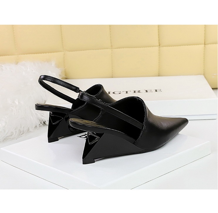 Giày cao gót nữ mũi nhọn gót dốc 6.5cm phối quai hậu khoét lỗ — Màu đen, Màu mơ, Màu trắng