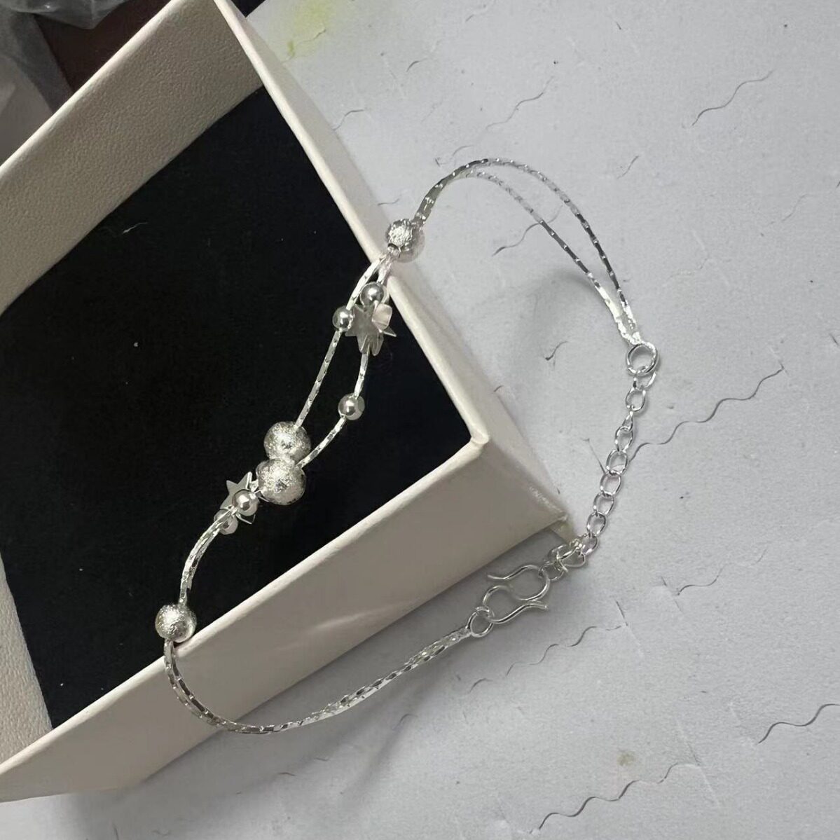 Hand beaded women's silver bracelet Japanese and Korean version of small star jewelry double-layer light sand beads small gift anklet wholesale