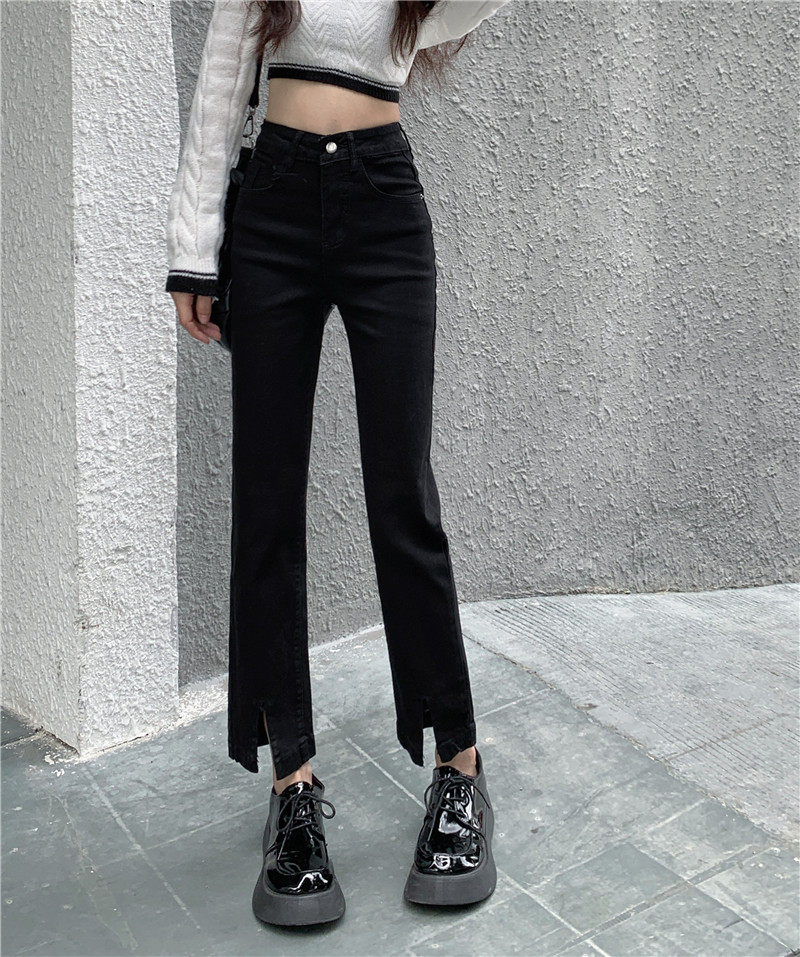 Womens High Waisted Cropped Jeans Slim Fit Split Hem Versatile Style Perfect for Spring and Everyday Wear