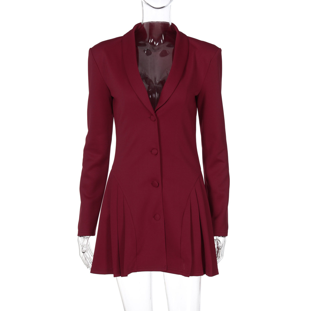 亚马逊跨境新款纯色性感深V西装领开衫御姐风短款荷叶边连衣裙女