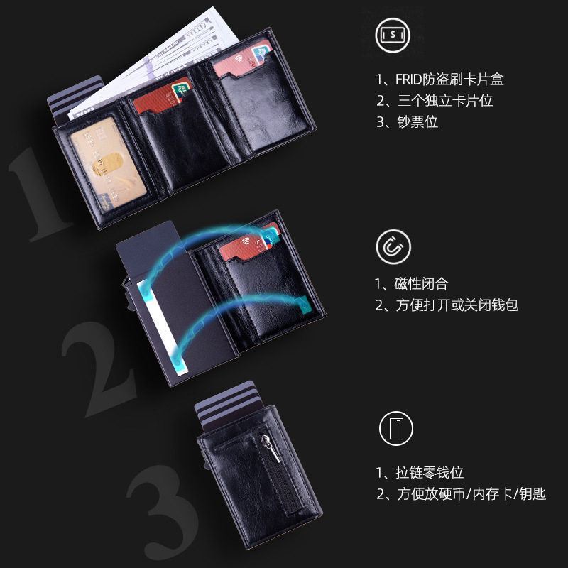 Cross-Border Hot Model Anti-Theft Card Holder Rfid Anti-Degaussing Aluminum Alloy Credit Card Box Leather Fashion Business Pu Card Holder