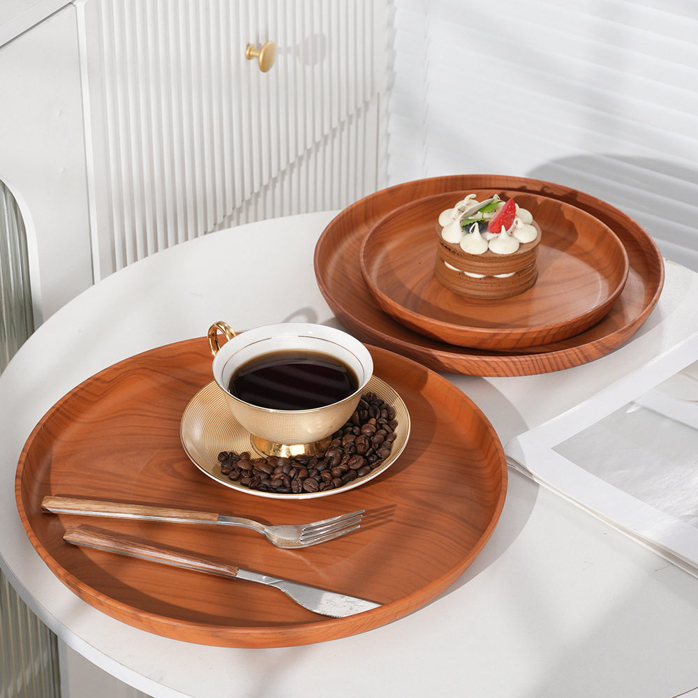 Japanese-style Tea Set Imitation Wood Grain Tea Tray Tray Household Water Cup Tray Round Hotel Restaurant Hotel Tray Barbecue Tray
