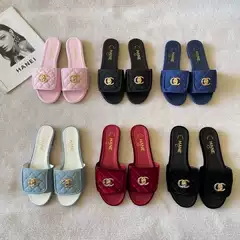 Original Chanel-Style Quilted Metal Leather Buckle Flat Sandals for Women, Summer Versatile Casual Beach Slide Sandals