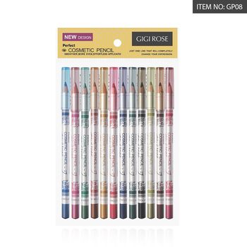 Cross-Border Gigirose White Rod Wooden Pen 12-Color Mousse Eye Shadow Eyeliner Highlight Pen