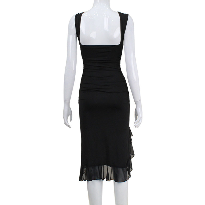 Sleeveless Backless Dress Sexy Fit and Flare Irregular Hem Mesh Paneling Perfect for Parties and Evening Events