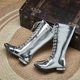 Girls Shoes silver Show Martin Boots 2025 Spring and Autumn New Girls Long High Boots Single Boots Summer