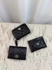 New Card Holder Small Fragrance Cf Coin Purse Women's Genuine Leather Quilted Short Wallet Caviar Cowhide Card Holder Wallet