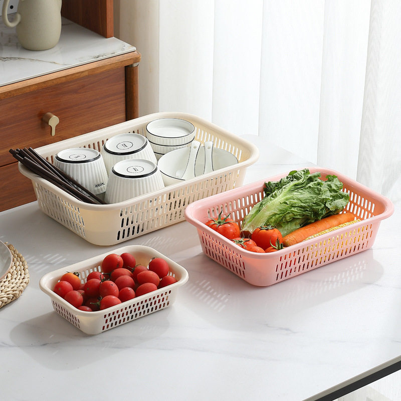 Thickened Drain Basket Washing Vegetable Basket Kitchen Sieve Basket Rectangular Household Bowl Chopsticks Basket Large