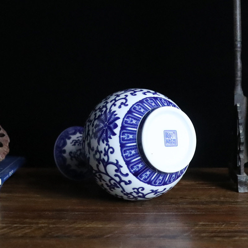 景德镇青花陶瓷器花瓶中式薄胎瓷器家居客厅电视柜装饰工艺品摆件