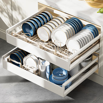 Stainless Steel Dishes Storage Rack Kitchen Rack Drawer Built-in Dishes Drain Dish Rack Cabinet Interior Partition Drawer