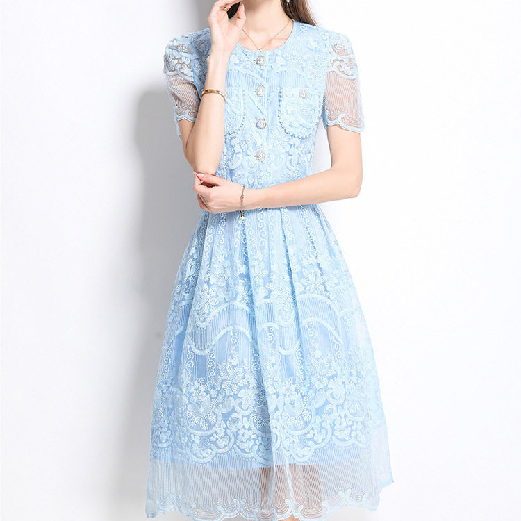 Lace Embroidery Two Piece Set Elegant Top and Midi Skirt Summer Fashion for Petite Women Wholesale Available
