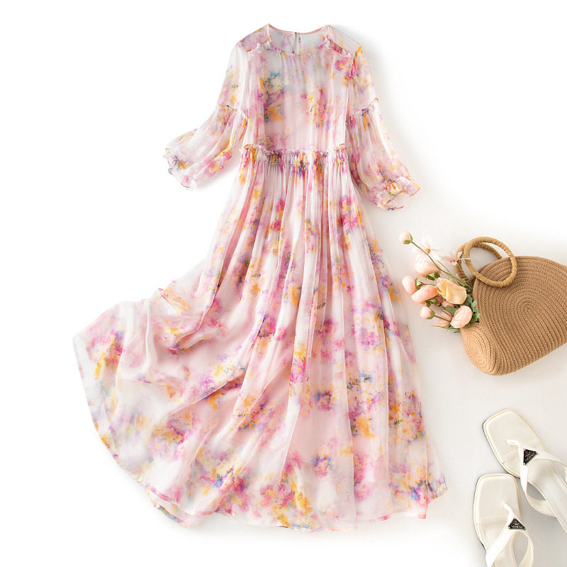 Модное шелковое платье из тонкого шелка тутового цвета тренд OL temperament slim beach dress 85118 Изображение 1