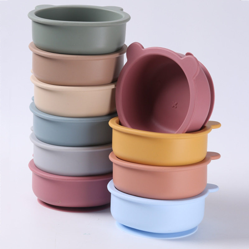 Baby silicone food supplement bowl food grade silicone spoon Fork children learn to eat bowl baby snail sucker Bowl suit