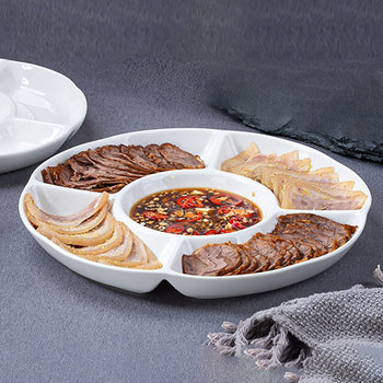Hotel Ceramic Dinner Plate Multi-Compartment Plate with Condiment Plate Fruit Platter Round Five-Compartment Brine Side Dish Plate Snack Plate