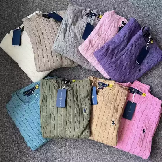25 Original Export Can Scan the Qr Code Rl Cotton Thread Luff Pony Embroider Classic Twist Round Neck Knitted Long-Sleeved Top