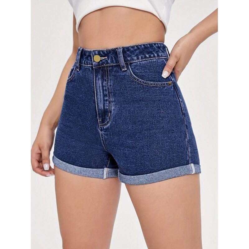 Womens Fashion Cuffed Denim Shorts Casual Straight Fit Spring Summer Style Wholesale Available