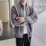 Черный вязаный кардиган Cleanfit, осенне-зимний мужской свитер высокого класса в корейском стиле с отложным воротником-стойкой и застежкой-молнией