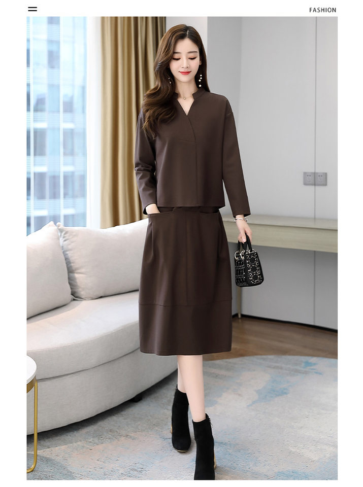 Set Bộ Áo Và Chân Váy Dáng Dài Nữ Tính Thu Đông Thanh Lịch Màu Nâu, Đen, Xám chi tiết 14