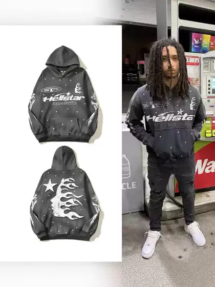 [hell Series] fog High Street Wash Water to Do Old Heavy Industry Head Printing Casual Wear Couple Hoodie