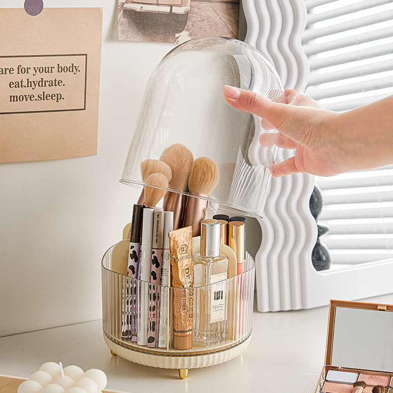 Cosmetics Storage Box Rotating Compartment Dust-Proof with Lid Skin Care Product Desktop Dressing Table Organizer Lipstick Storage Box
