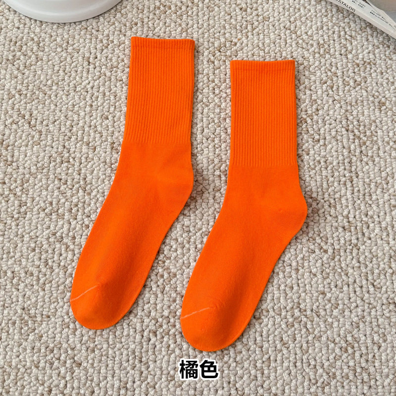 彩色袜子女长筒袜四季款ins潮流糖果色马卡龙中筒袜学生运动棉袜